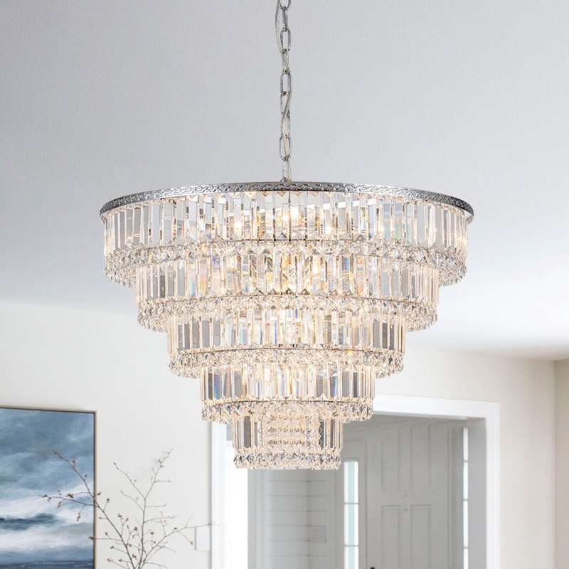 Faceted Glass Fringe Chandelier with Polished Chrome Finish.