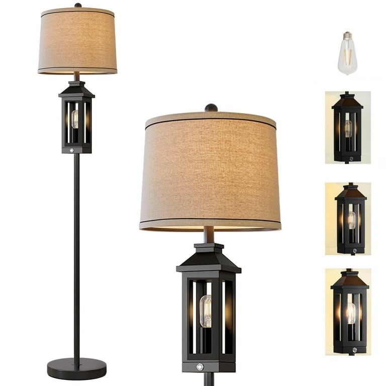 Farmhouse Matte Black Floor Lamp with Dual Adjustable Conical Shades