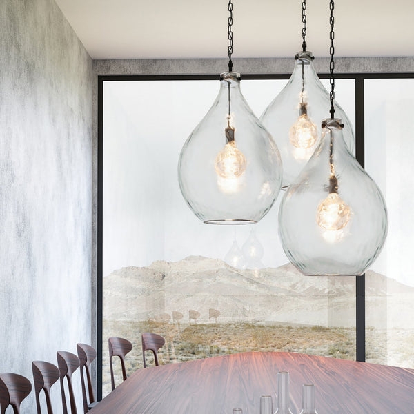 Farmhouse Pendant Light Dark Bronze Seeded Glass Cylinder