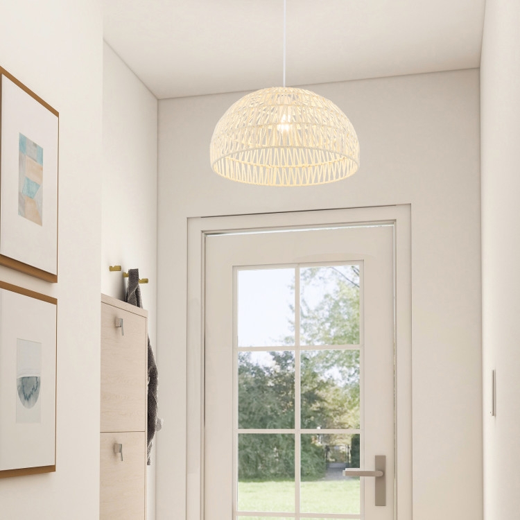 Farmhouse Rattan Pendant Lights with Adjustable Hanging Rope-Beige | Costway