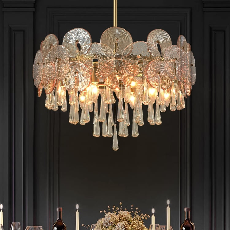 Five Tier Cascading Pendant Light, Gold Crystal Glam Fixture