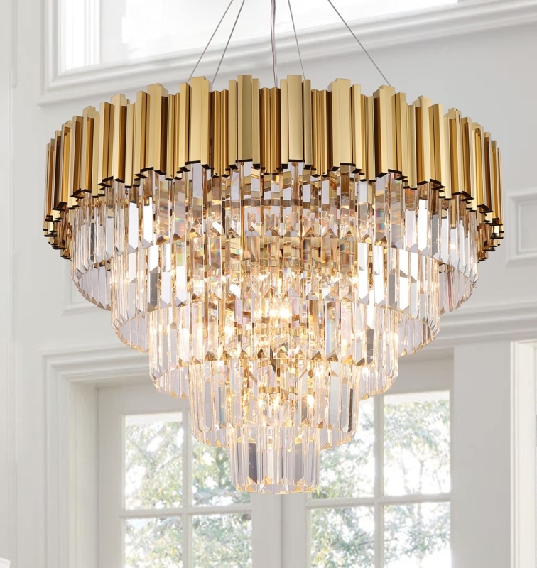 Five Tier Crystal Chandelier, Polished Finish High Ceiling Foyer