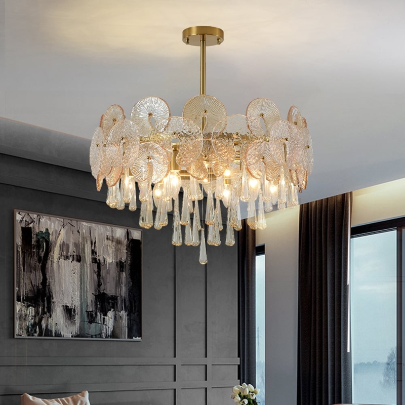 Five-Tiered Chandelier with Crystal Prisms for Glam Living Room Lighting
