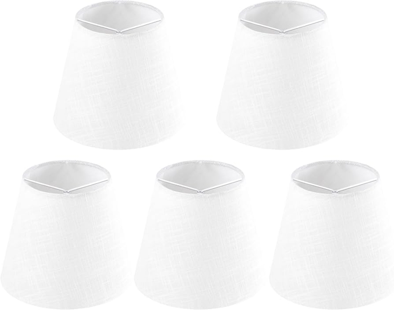 Five White Lamp Shades Pleated Bell Clip On Linen Texture Set