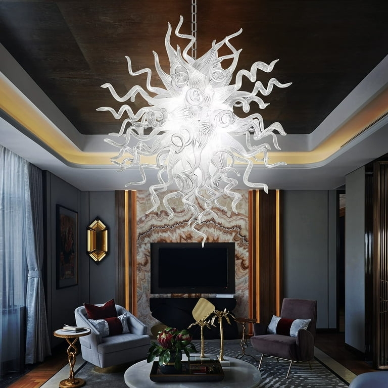 Flame-Like Blown Glass Chandelier in Vibrant Red Glossy Finish
