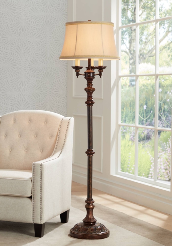 Floor Lamp 4-Light Ornate Bronze Scrollwork Bell Shade Traditional