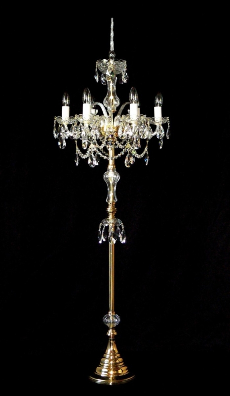 Floor Lamp 6-Arm Configuration Crystal Almonds Glossy Brass Finish