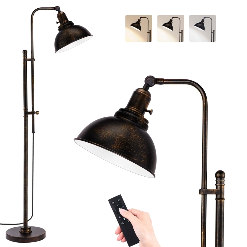 Floor Lamp Adjustable Arched Arm Remote Control Industrial Style