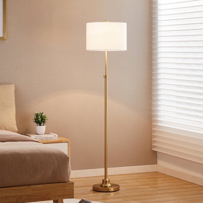 Floor Lamp Adjustable Arm Brass Finished Drum Shade Traditional