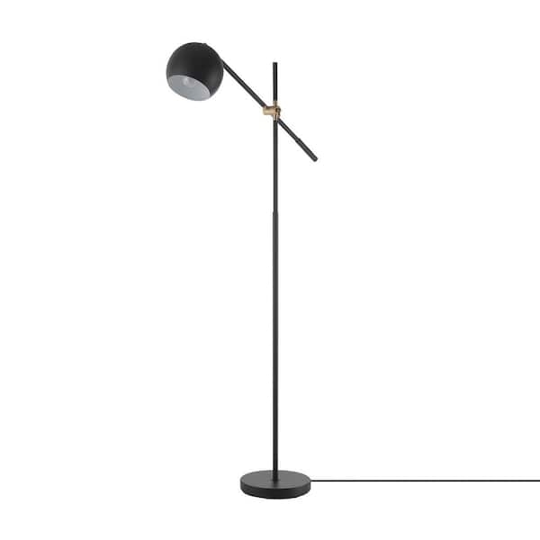 Floor Lamp Adjustable Arm Brass Pivot Utilitarian Cone Shade Silhouette