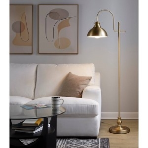 Floor Lamp Adjustable Boom Arm Cylindrical Shade Gold