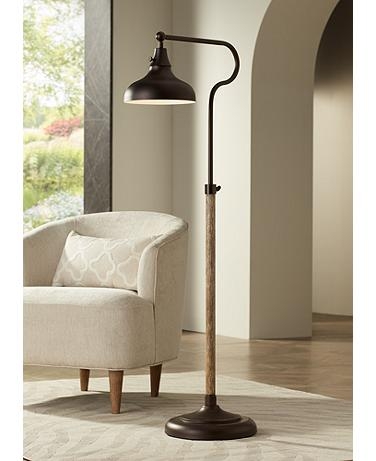 Floor Lamp Adjustable Downbridge Arm Dark Bronze with Conical Shade