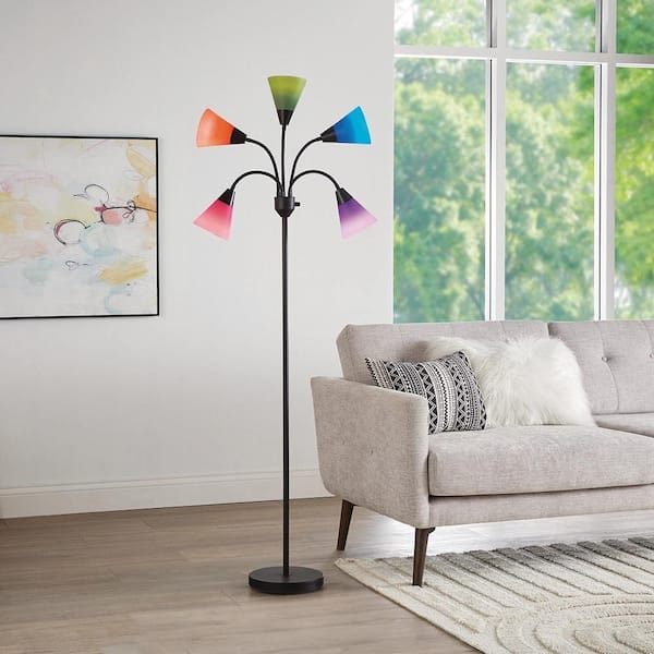 Floor Lamp Adjustable Gooseneck Five Light Multi Color Shades