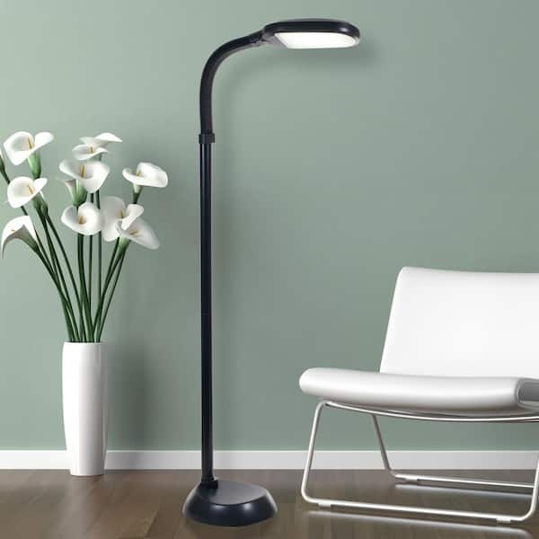Floor Lamp Adjustable Gooseneck Rectangular Head Slim Black Task Lighting