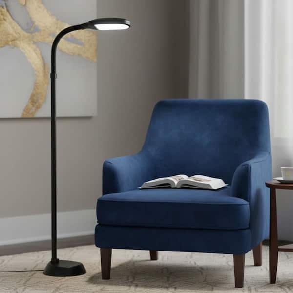 Floor Lamp Adjustable Head Slim Profile Rectangular Shade Black Task