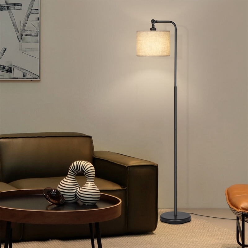 Floor Lamp Adjustable Neck Matte Black with Drum Shade Industrial