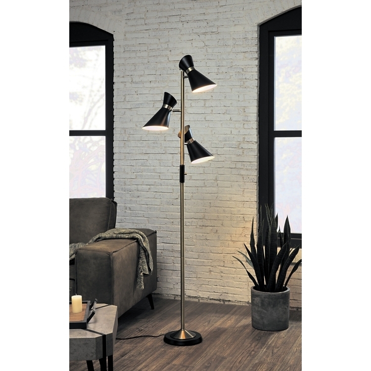 Floor Lamp Adjustable Shades, Three Lights Matte Black