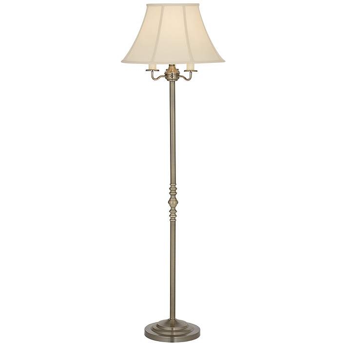 Floor Lamp Antique Brass 4-Light Candelabra Bell Shade Ornate