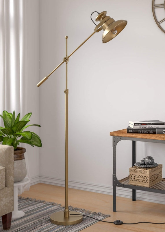 Floor Lamp Antique Brass Finish Adjustable Neck with Bell Shade