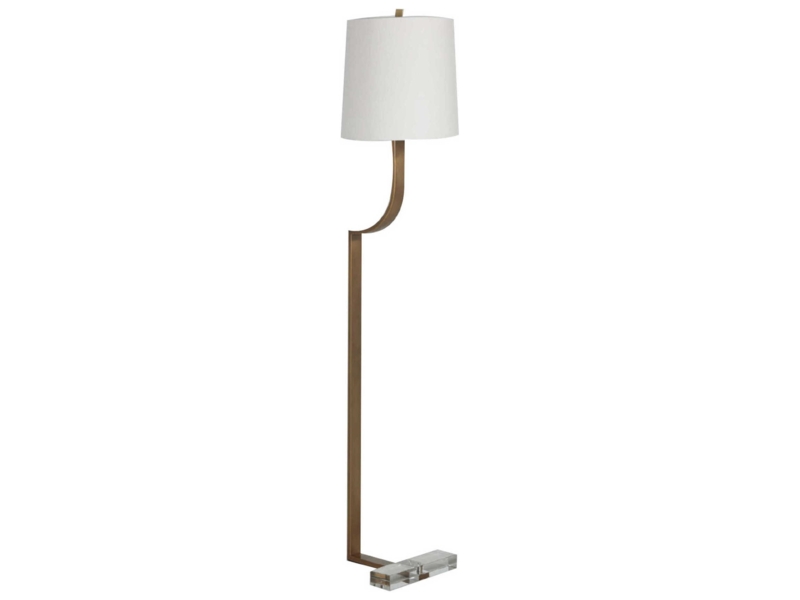 Floor Lamp Antique Brass Finish Clear Glass Cylindrical Shade Double Post
