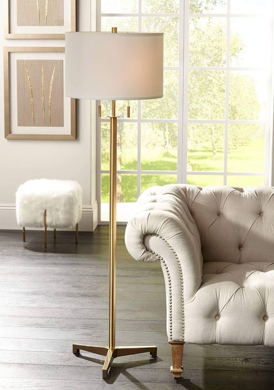 Floor Lamp Antique Brass Finish Tripod Base Modern Design