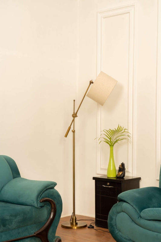 Floor Lamp Antique Brass Reading Adjustable Height Pharmacy Silhouette