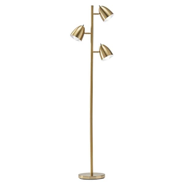 Floor Lamp: Antique Brass Three-Light Tree Style Adjustable Shades