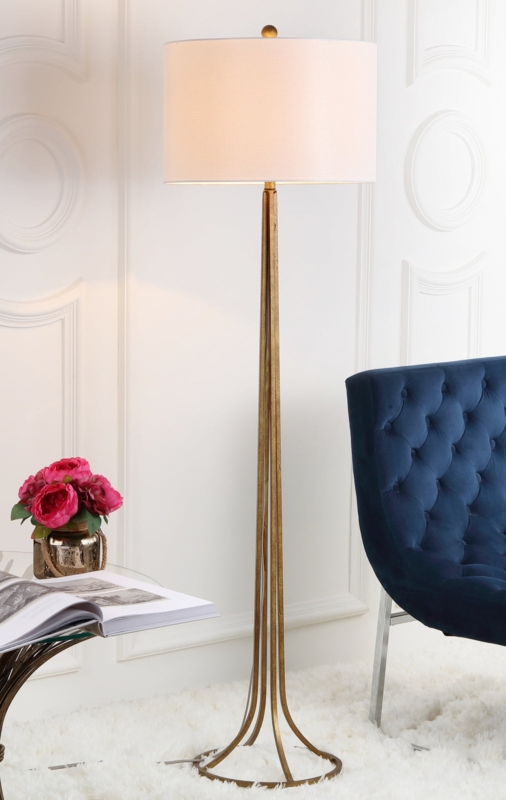 Floor Lamp Antique Bronze Slender Silhouette White Shade