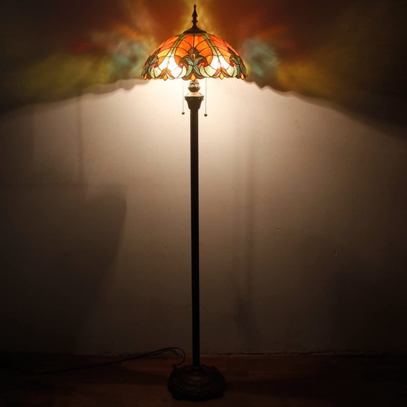 Floor Lamp Antique Bronze Tiered Base Cream Drum Shade Traditional
