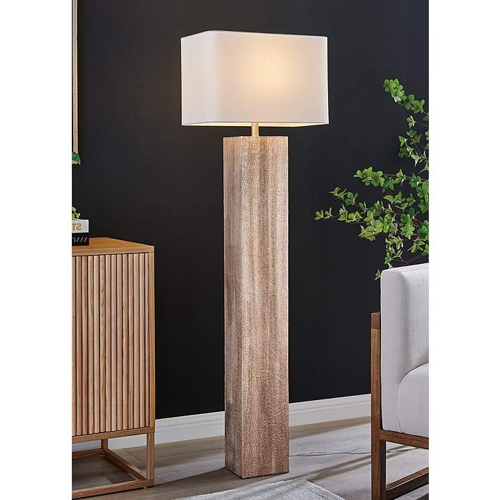 Floor Lamp Antique Gray Wood Tripod Base Drum Shade Rustic Modern
