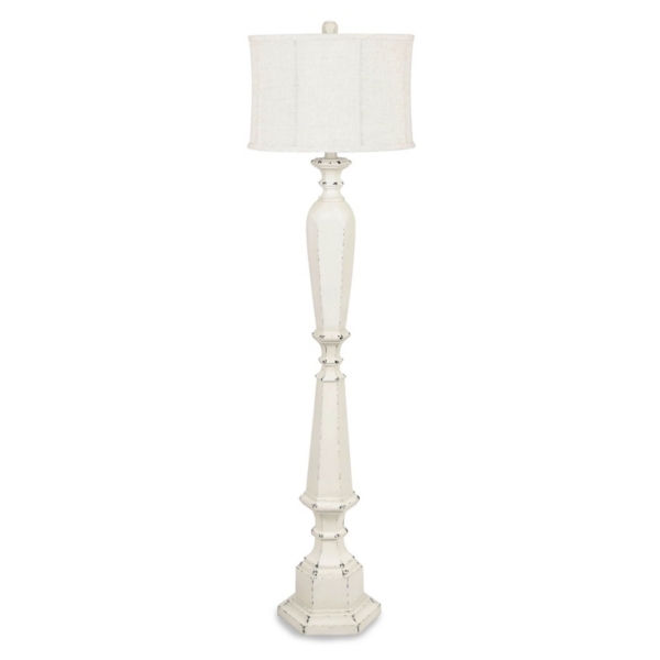 Floor Lamp Antique Ivory Turned Post Tapered Shade Shabby Chic Style