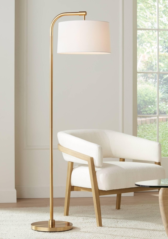 Floor Lamp Arc Arm Warm Gold Finish Tapered Shade