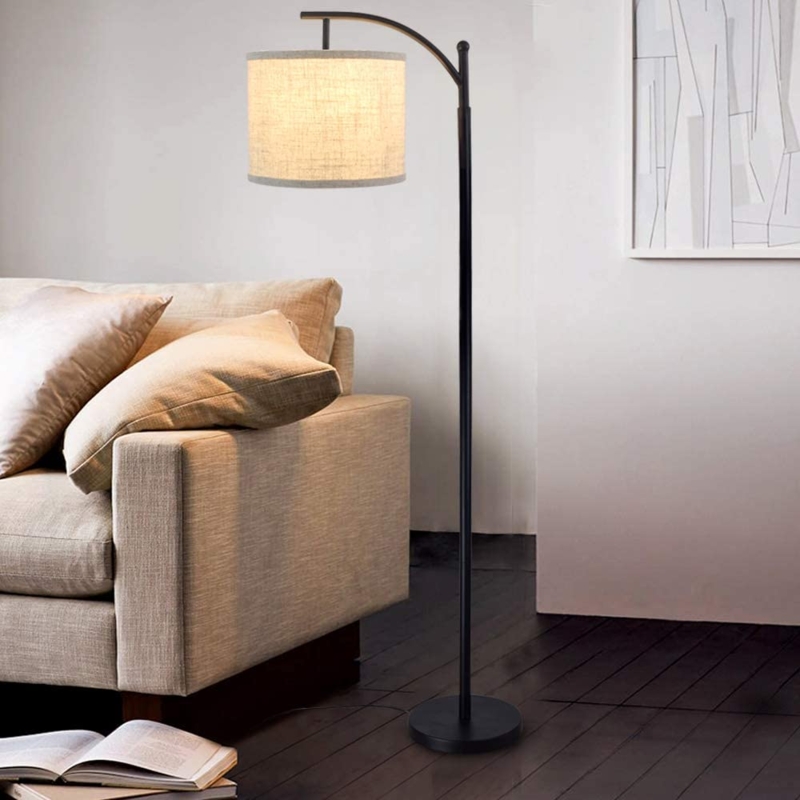 Floor Lamp Arc Arm with Dome Shade and Matte Black Finish