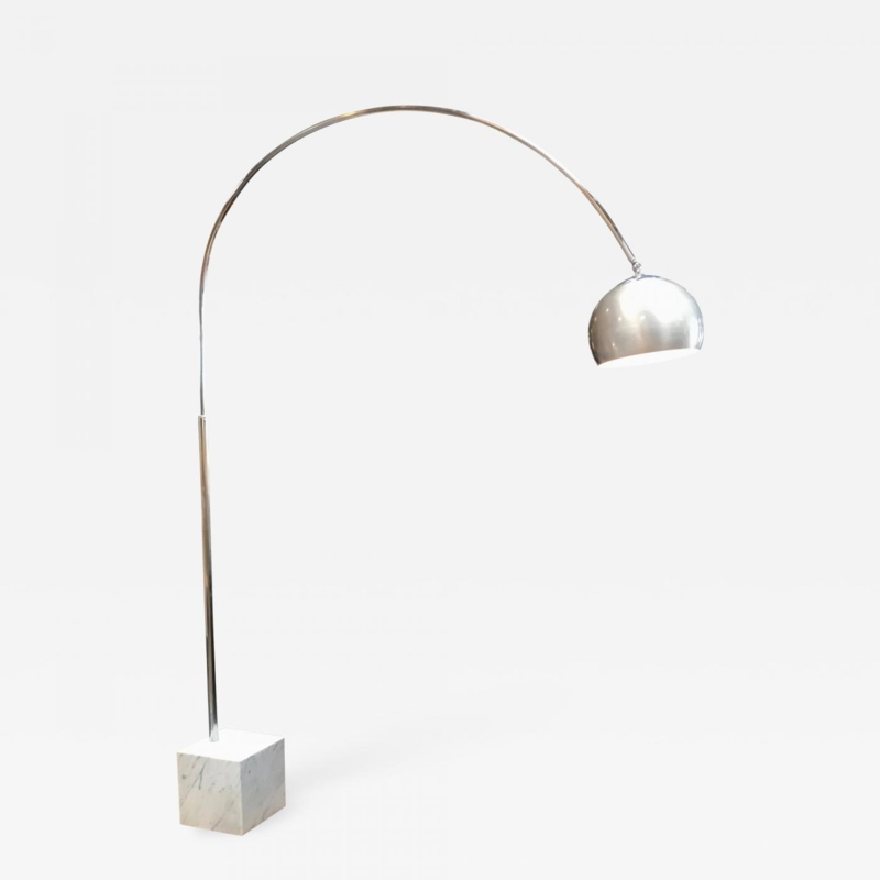Floor Lamp Arc Carrara Marble Base Polished Chrome Spherical Shade MCM