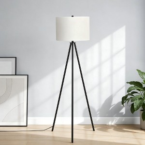 Floor Lamp Arc Frame Matte Black Cream Shade Contemporary Lighting