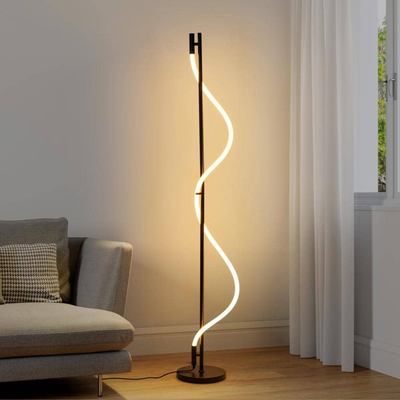 Floor Lamp Arched Arm Integrated LED Matte Black Minimalist