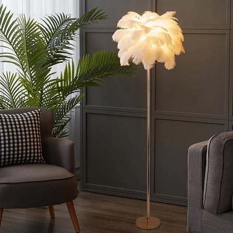 Floor Lamp: Arched Black Frame with Oversized White Circular Shade