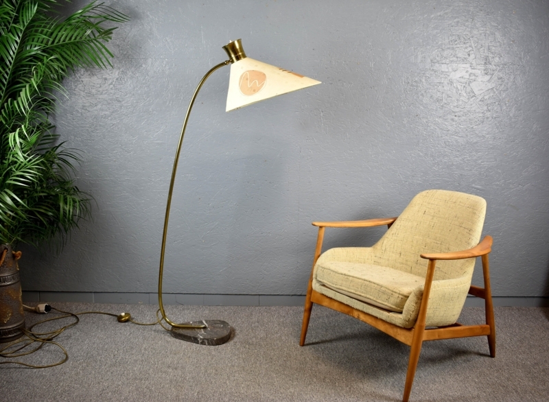 Floor Lamp Arched Marble Base Chrome Globe Shade Mid Century Vintage