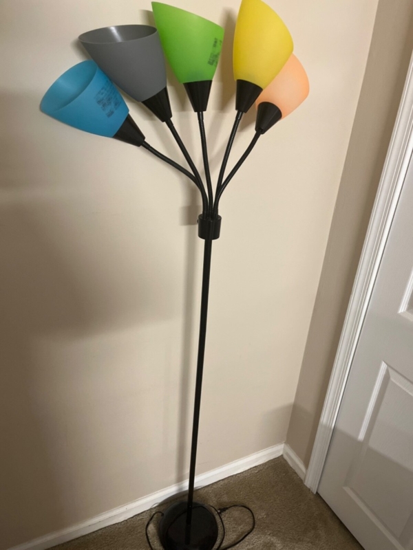 Floor Lamp Arched Neck Matte Black Muted Blue Conical Shade