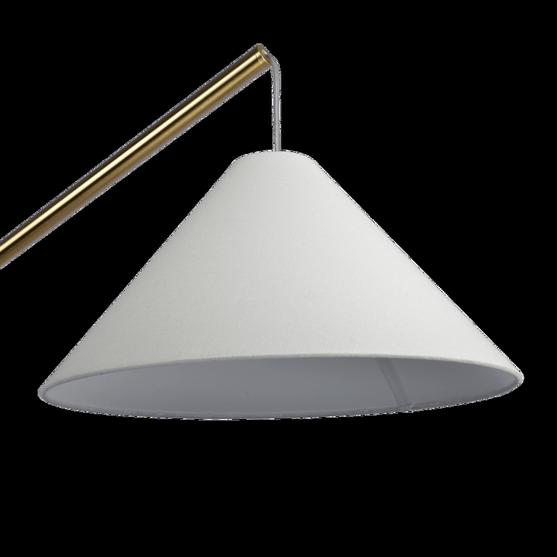 Floor Lamp: Arched Neck with Conical Base and Hanging White Drum Shade