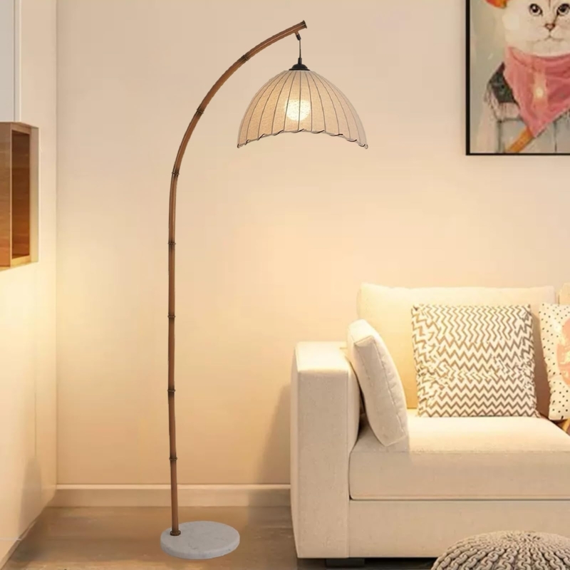 Floor Lamp Arched Rattan Style Shade Bohemian Black Metal Farmhouse