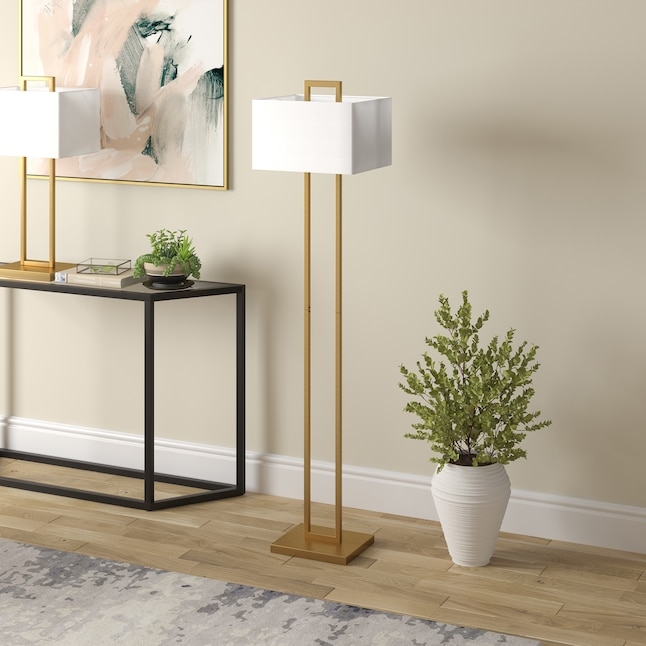 Floor Lamp Arched Silhouette Gold Finish White Drum Shade Glam Style