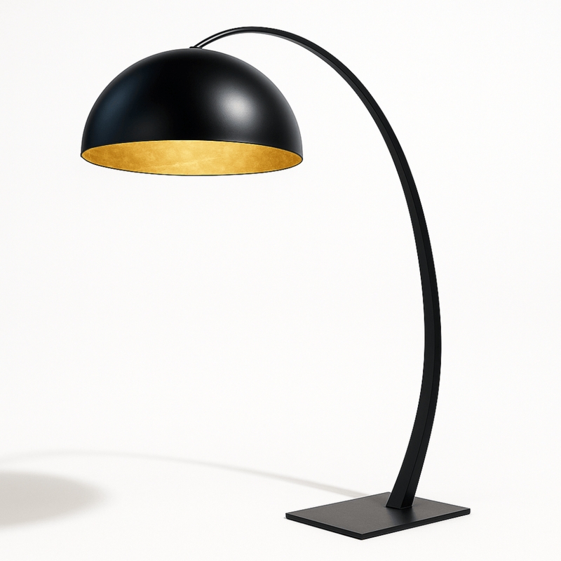 Floor Lamp Arched Silhouette White Pleated Conical Shade