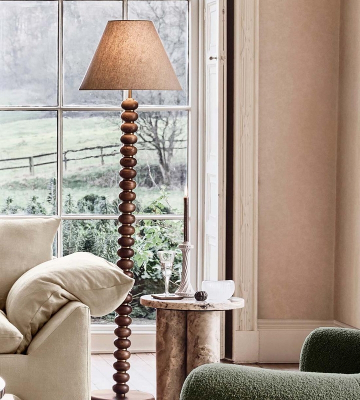 Floor Lamp Architectural Tapered Wood Base Tall Conical Shade