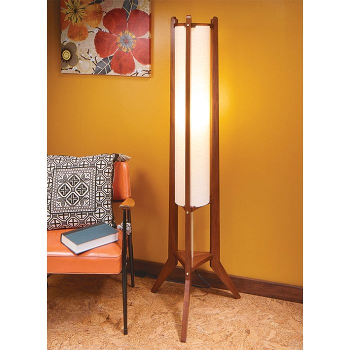 Floor Lamp Architectural X-Base Mission Style Wood Tapered Legs