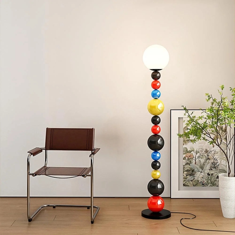 Floor Lamp Art Deco Staggered Height Three Arm Glass Globes