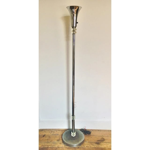 Floor Lamp Art Deco Torchiere Chrome Stepped Base Crystal Collars