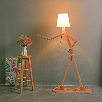 Floor Lamp Articulated Joints Natural Wood Scandinavian Poseable