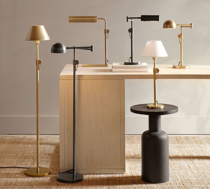 Floor Lamp Articulating Metal Reading Light Vintage Brass Dome Shade