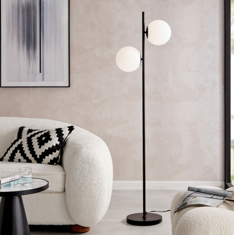 Floor Lamp Asymmetrical Arms Two Light Matte Black Brass Accents